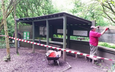 June 2015- Bird Feeding station gets a coat of paint.